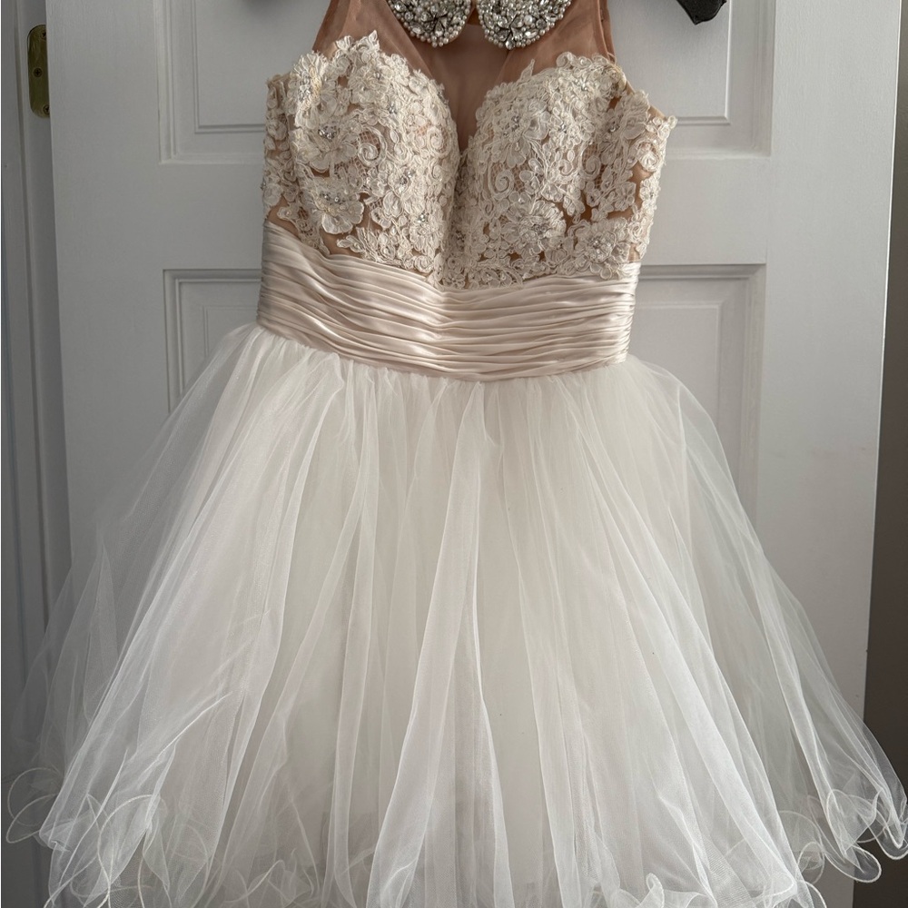 Sherri Hill Ivory and Cream Lace Kids Dress